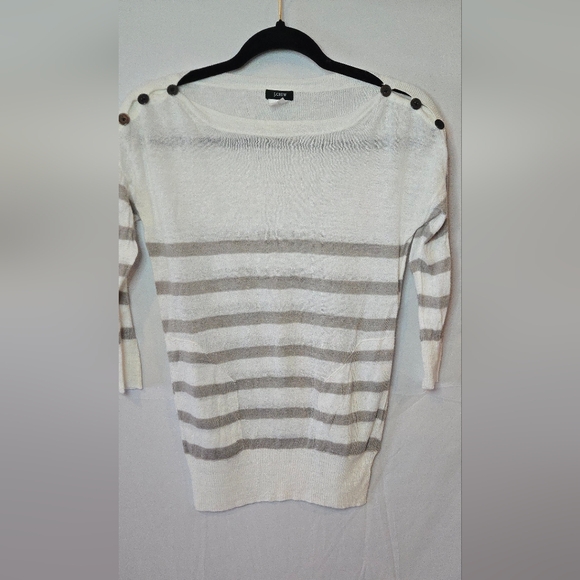 J. Crew Sweaters - J. Crew Women's XS Linen White/Gray Striped Sweater